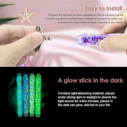 Miniatura 3 de Avimegii 19 bolígrafos de arte de diamantes luminosos 5D, 40% grueso, agarre cómodo, accesorios de pintura de diamante con 12 puntas de bolígrafo,