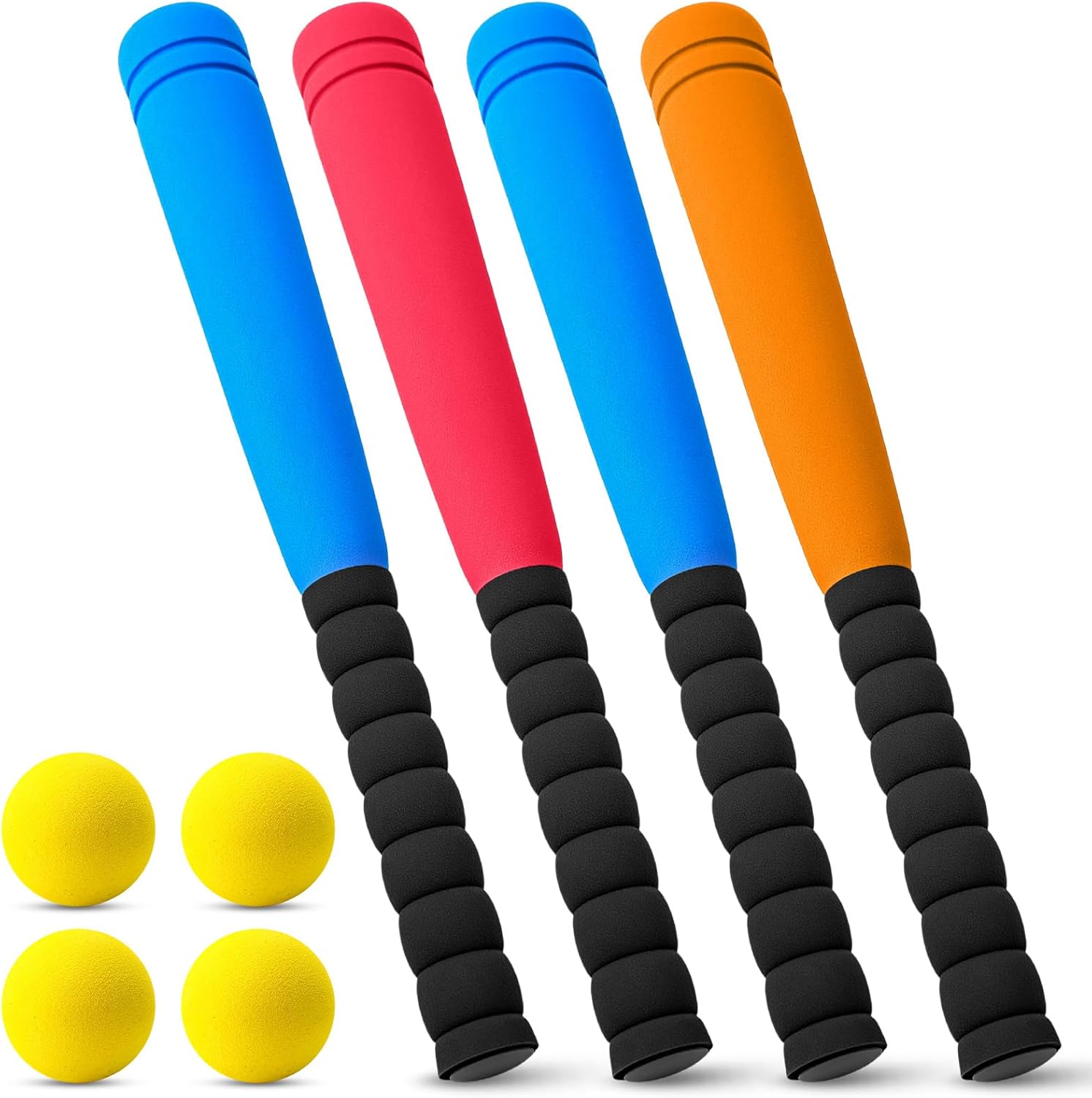 Wettarn 4 Pcs 24 Inch Foam Baseball Bat Foam Bat with Safe Soft Baseballs T Ball Set for Outdoor Indoor Sport Game Beginners Practice Playing Training(Red, Blue, Green)