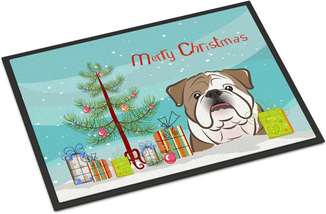Caroline's Treasures BB1591MAT Christmas Tree and English Bulldog Doormat 18x27 Front Door Mat Indoor Outdoor Rugs for Entryway, Non Slip Washable Low Pile, 18H X 27W
