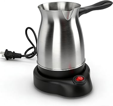 Turkish Coffee Maker 600ml Stainless Steel Turkish Coffee Pot Electric Arabic Greek Coffee Maker Machine Automatic Pot Warmer Kettle for Home Travel Office Camping and Daily Use