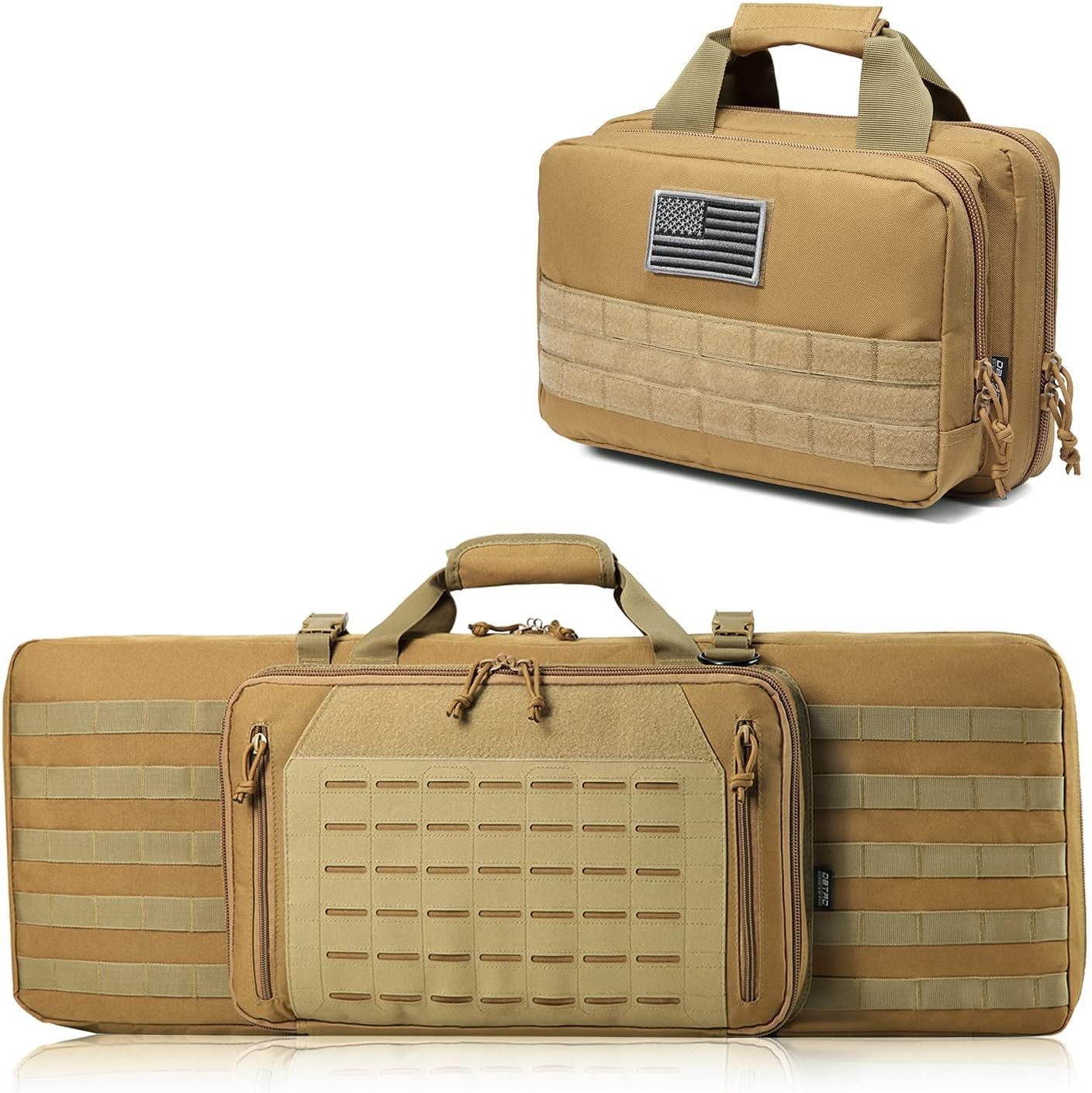 DBTAC Double Rifle Bag 32" (Tan) + Range Bag XS for 1~2 Pistol (Tan), Lockable Zipper, Durable Material, Compact Design