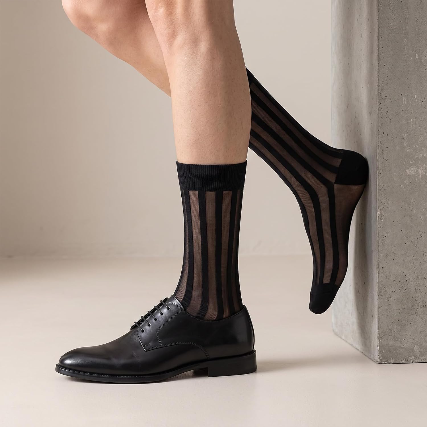 Silk Sheer Sock Nylon Socks for Men Black Thin Dress Socks