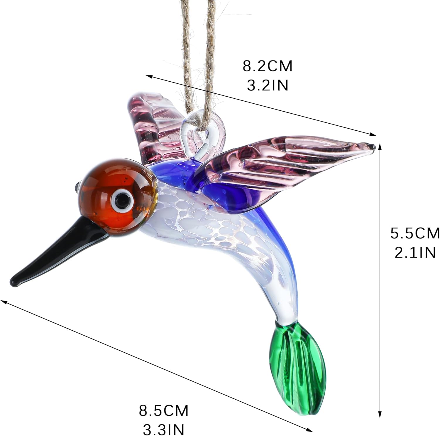 Hummingbird Ornament Glass Hanging for Window Handmade Decorative Hanging Christmas Ornaments Blown Glass Hummingbird Figurine for Xmas Tree Decor,no Matter for Indoor or Outdoor Decor - Image 2