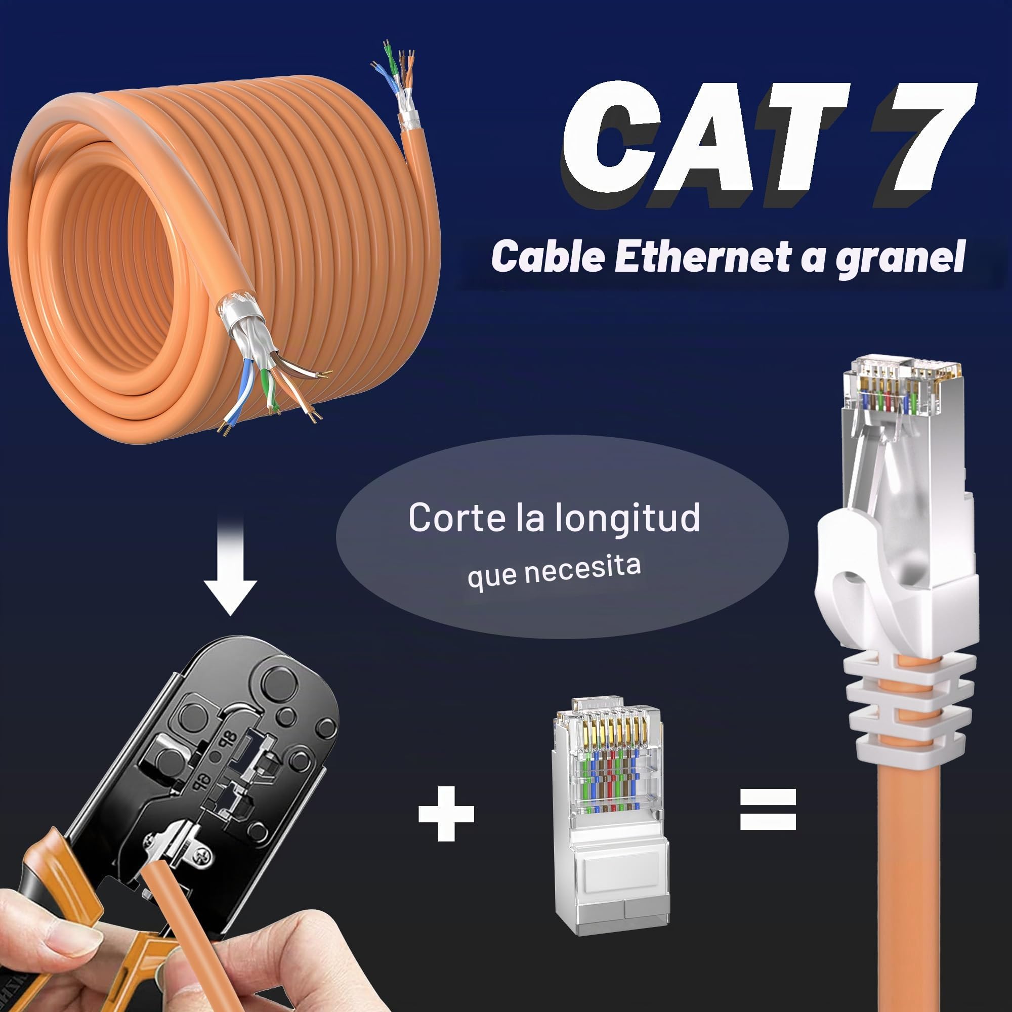 Soibke Cable Ethernet 60 Metros, Cat 7 Cable de Red Alta Velocidad Bobina 60m Exterior Interior SFTP Blindado Bulk Instalación 24AWG Wlan LAN Internet Network Cable