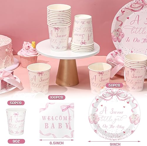 Vista 158 de Hushee Juego de 200 platos florales de papel para baby shower, servilletas, tazas, suministros de fiesta de baby shower, juego de vajilla desechable