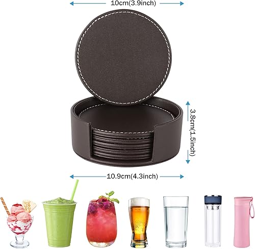 Miniatura 6 de Posavasos de cuero para bebidas (paquete de 6), posavasos duraderos hechos a mano con soporte para protección de mesa, decoración lujosa del hogar y