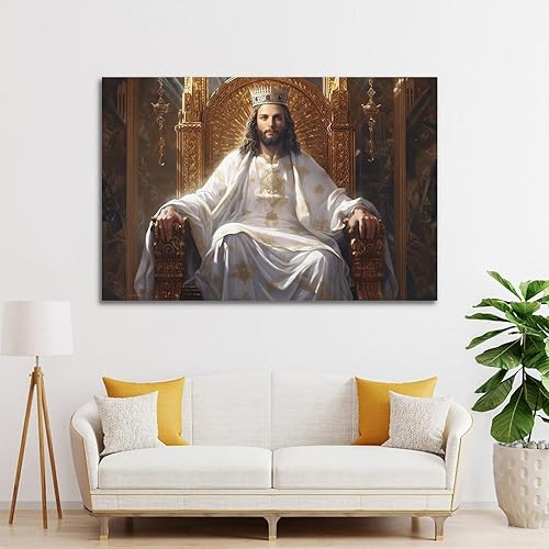Miniatura 3 de Arte de pared catolicismo con el rey Jesús sentado en el trono dorado, póster cristiano para decoración de habitación, decoración del hogar,