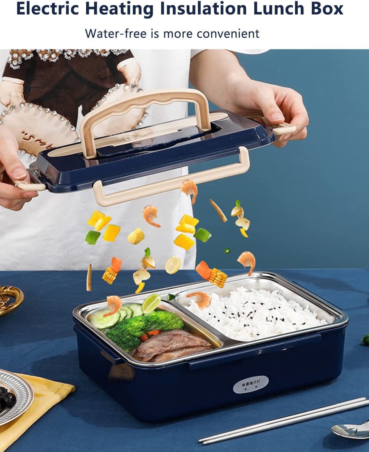 LIOONS Fiambrera eléctrica de 1,2 l con Tenedor y Cuchara de Acero Inoxidable, Fiambrera calentada, Calentador de Alimentos más rápido para Adultos y niños