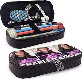Yaxinduobao Fermeture éclair en cuir avec étui à crayons Charli Damelio Leather Pencil Case Pencil Bag Pouch with Zipper Pen Holder Leather for Students Businessmen and Home Work Office