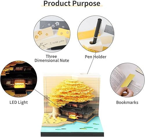 Miniatura 6 de Calendario de piezas de tiempo 3D 2024, bloc de notas con calendario de luces LED, calendario de escritorio creativo, bloc de notas de bricolaje,