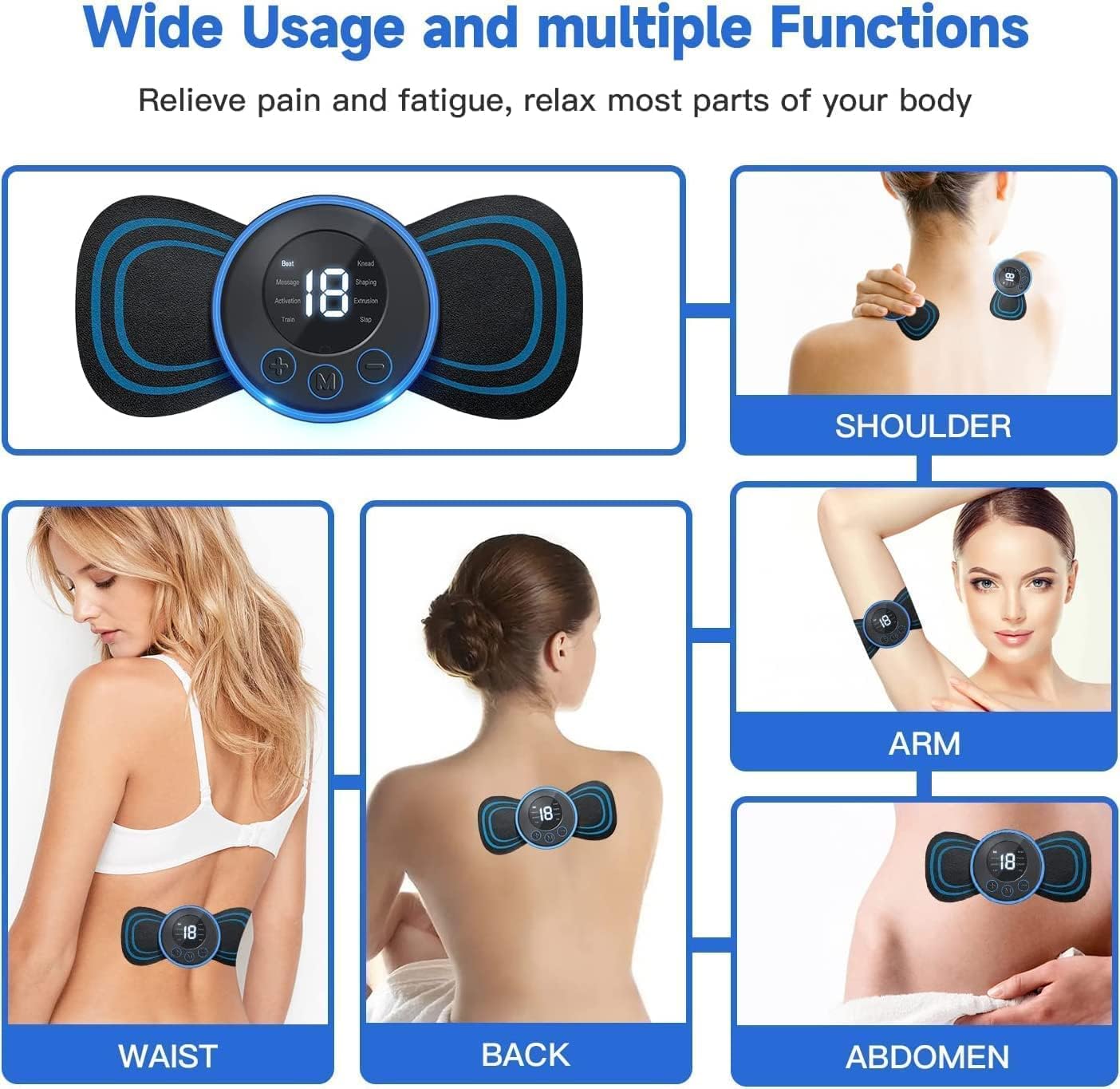 RSP body massage machine, wireless vibrating massage, 8 mode, 19 strength level, EMS massage, mini Massage, shoulders, feet, neck, back massage (multi) for pain relief RSP body massage machine, wireless vibrating massage, 8 mode, 19 strength level, EMS massage, mini Massage, shoulders, feet, neck, back massage (multi) for pain relief