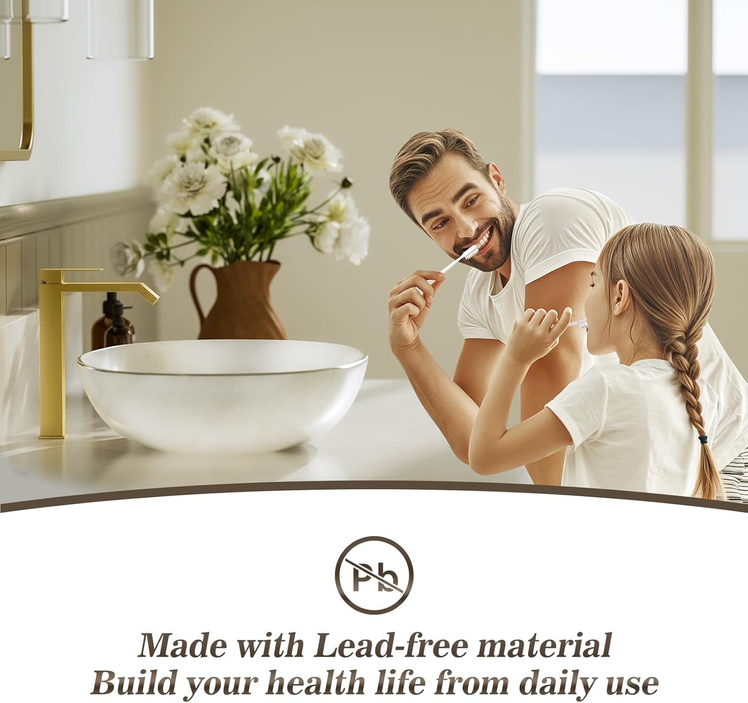 Phiestina Brushed Gold Bathroom Faucet Brass Vessel Sink Faucet, Square Single Hole Single Handle Waterfall Above Counter Sink Faucet with Metal Pop Up Drain Without Overflow, FH05-BG-V