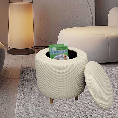 Miniatura 6 de Funda otomana redonda, fundas elásticas para otomanas, 2 piezas, fundas protectoras para reposapiés a cuadros suaves con parte inferior elástica,