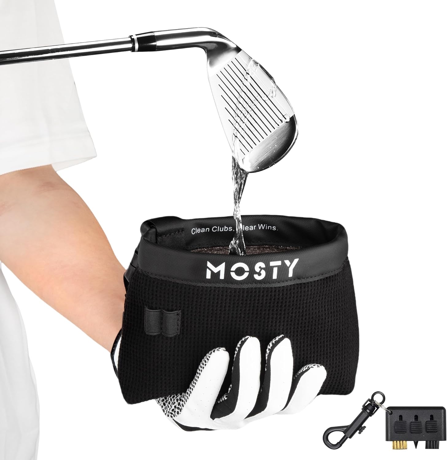 Golf Club & Ball Cleaner Bag - Portable Golf Washer Pouch with Detachable Clip, Microfiber Golf Brush, Cleaning Kit & Groove Cleaner, Golf Bag Accessories, Gadgets, Gear & Gifts for Men Women