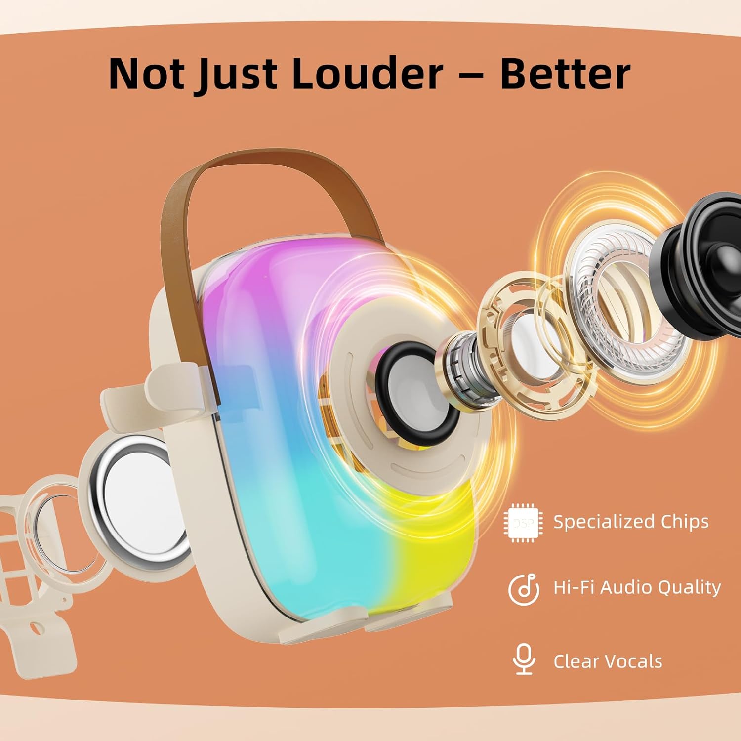 Mini Karaoke Machine for Kids, Bluetooth Mini Portable Karaoke Machine, with 2 Wireless Microphone and Speaker, Toys for All Smartphones, Birthday, Family, Home Party (Beige) image 3 of 8 B0DXPWZQ8Z