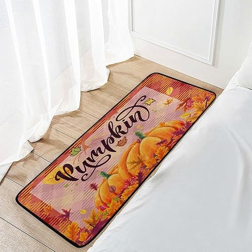 Miniatura 7 de Alfombra de cocina con calabazas de otoño y otoño, antifatiga, a cuadros, calabaza, hojas de arce, tapetes de cocina antideslizantes y lavables,