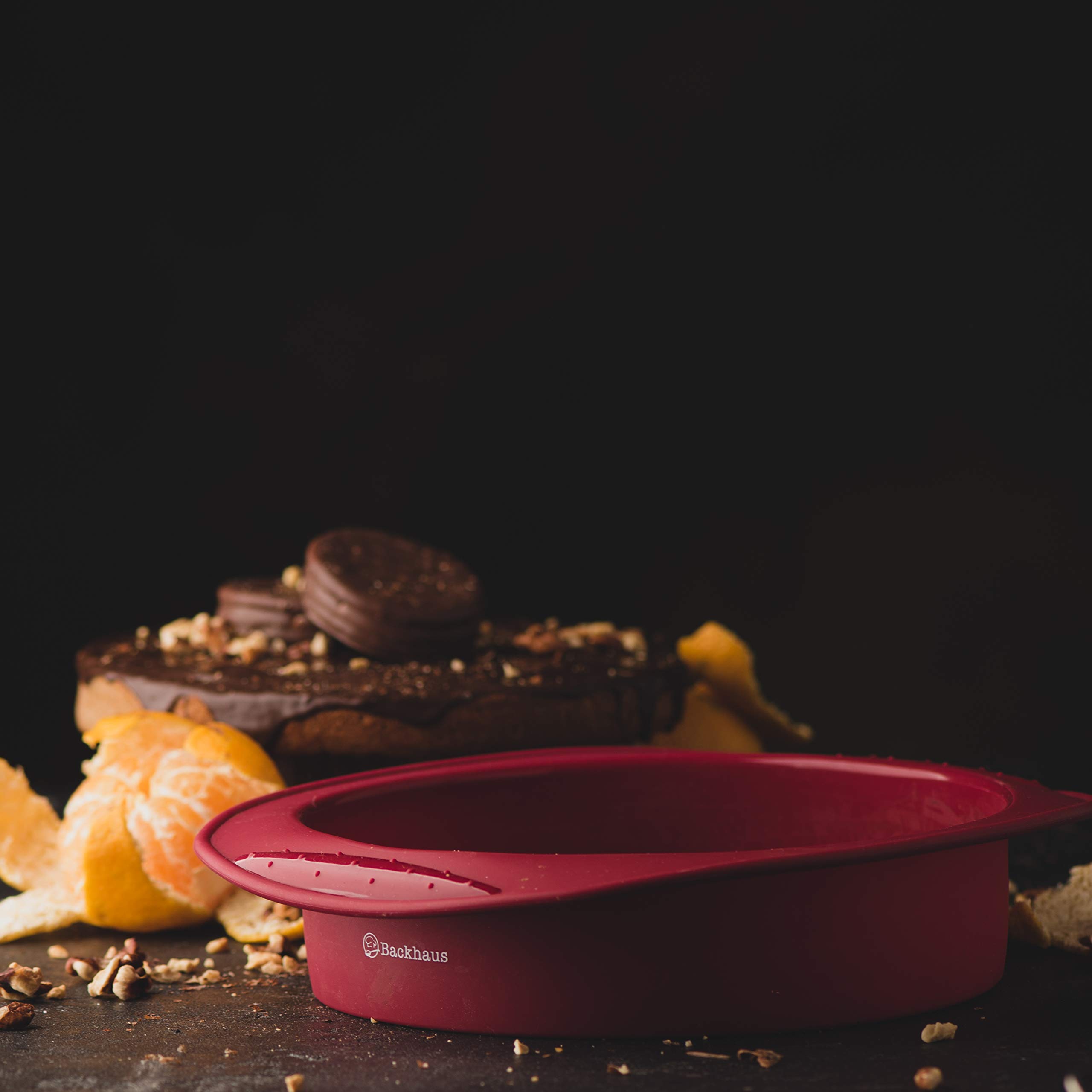 Backhaus Moule à Manqué en Silicone Platine Antiadhésif, Set à Pâtisserie Anti-adhérent - Moule à Gâteau Haut avec Spatule Maryse, La Meilleure alternative au Moule à Charnière - Rouge