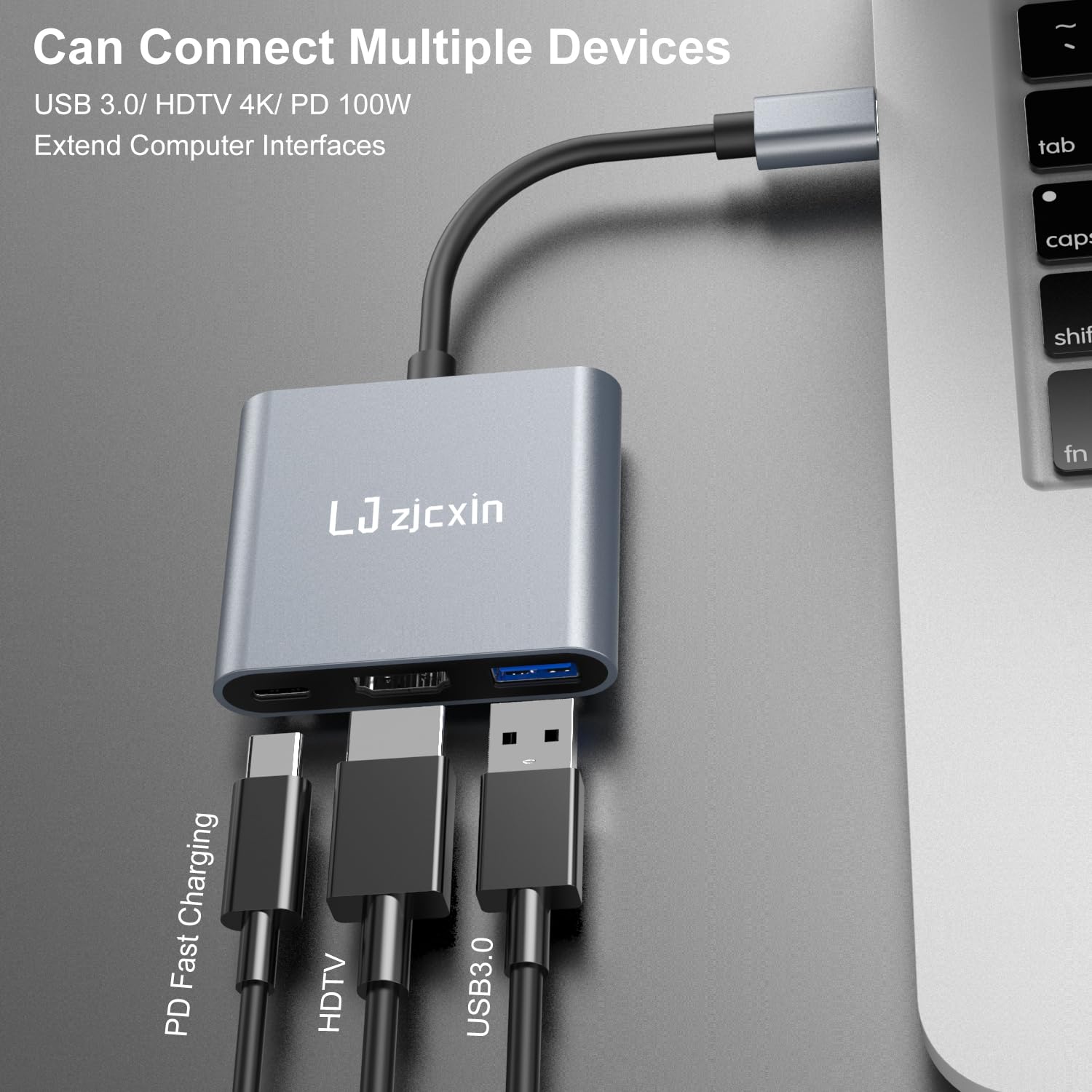 Adaptador USB C a HDMI, adaptador HDMI tipo C a 4K con 100 W PD y USB 3.0 puerto convertidor AV digital multipuerto para MacBook Pro/air, iPad Pro/air, iPhone 15, tabletas, Switch y más dispositivos 3
