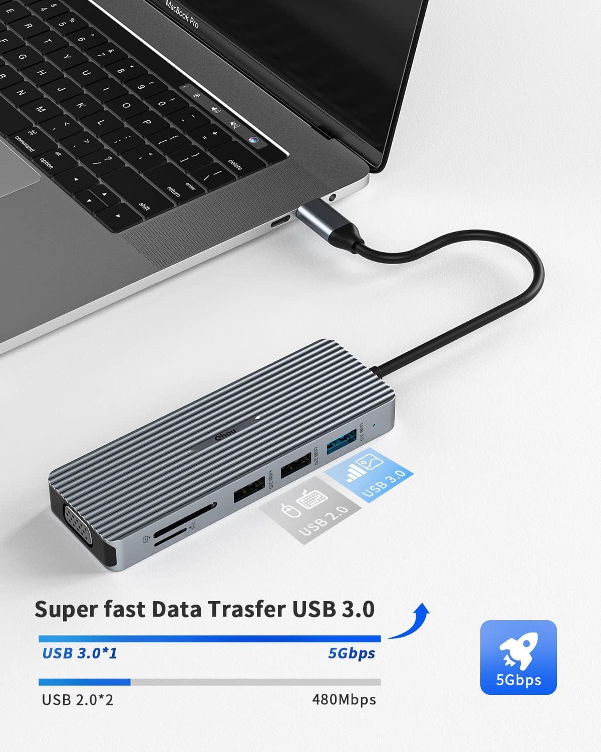 Hub USB C 9 w 1, potrójny wyświetlacz, 2 x HDMI/VGA, Mac Pro/Air stacja dokująca do Dell, Surface, HP, Lenovo, urządzeń typu C (SD/TF+USB A 3.0/2.0+PD)