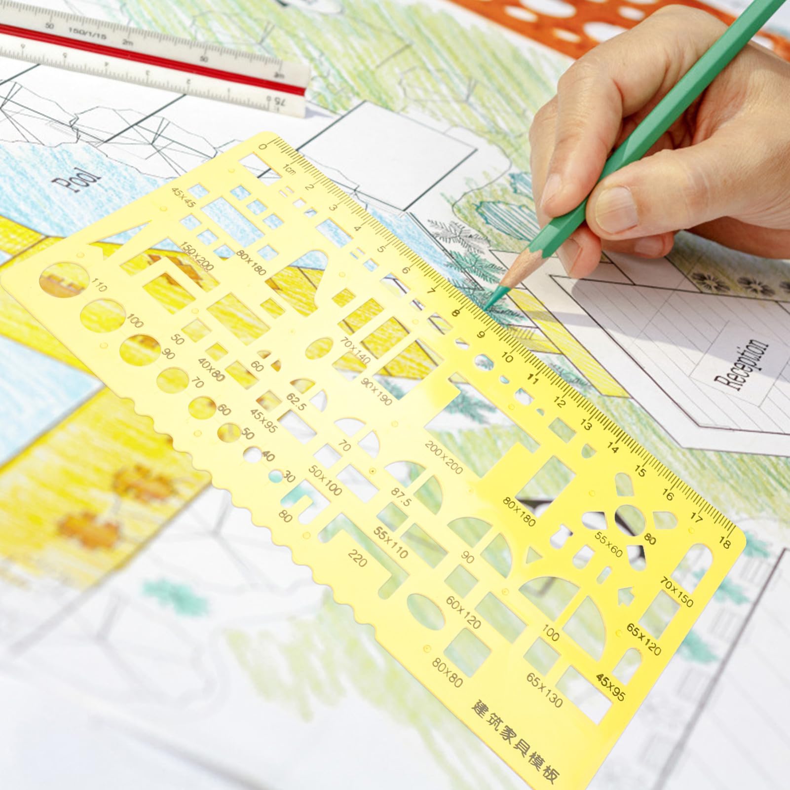 jojofuny 4 Ensembles Règle de Mesure Géométrique avec Modèles de Pochoirs Kit pour Dessin Outils de Dessin pour École et Bureau