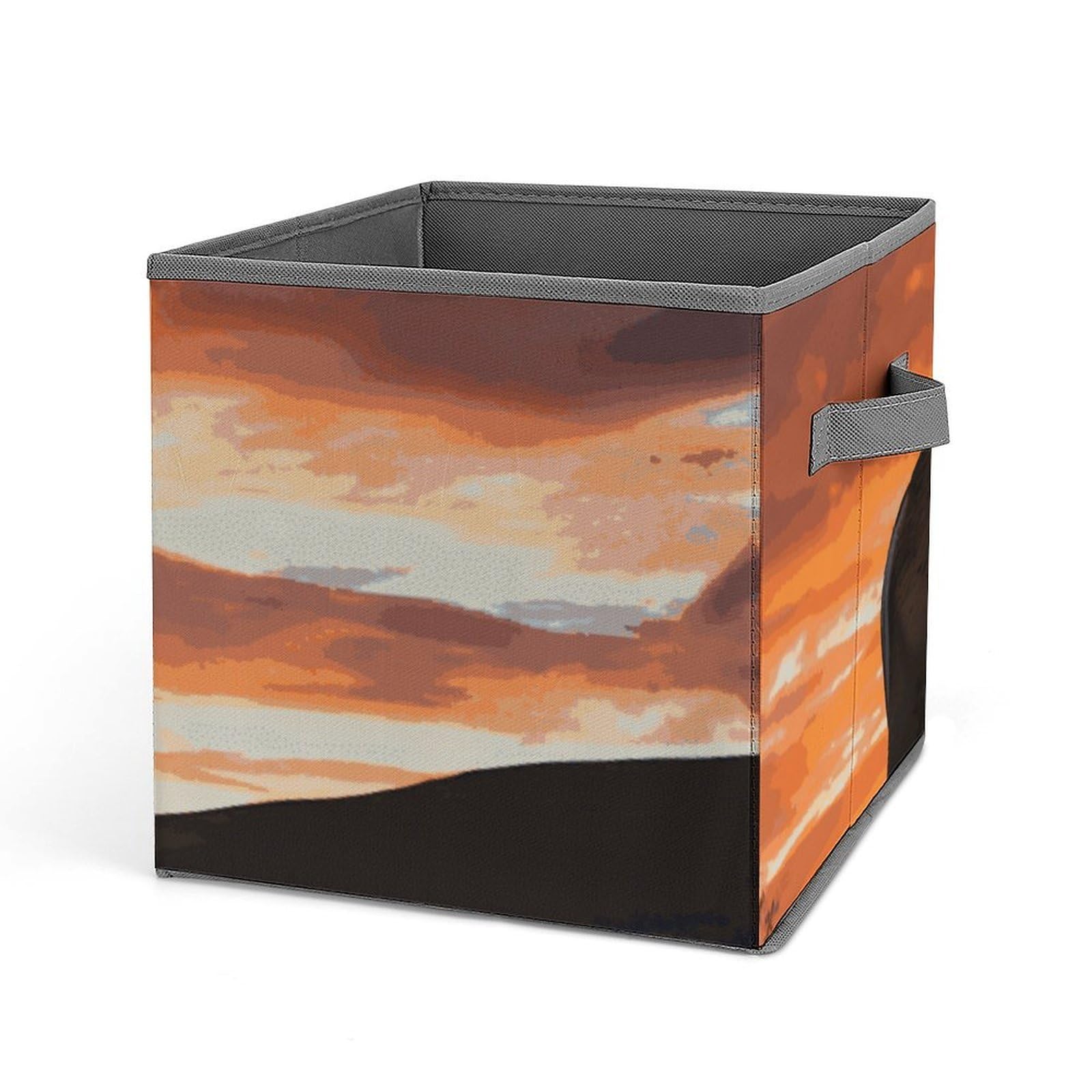Khauerbc Style Red Deer Bull Elk Sunset Fabric Bins With Double Handles.storage Basket Is Cube Collapsible Organizers.square Baskets For Organization, Closet, Shelves, Offices, Toys.