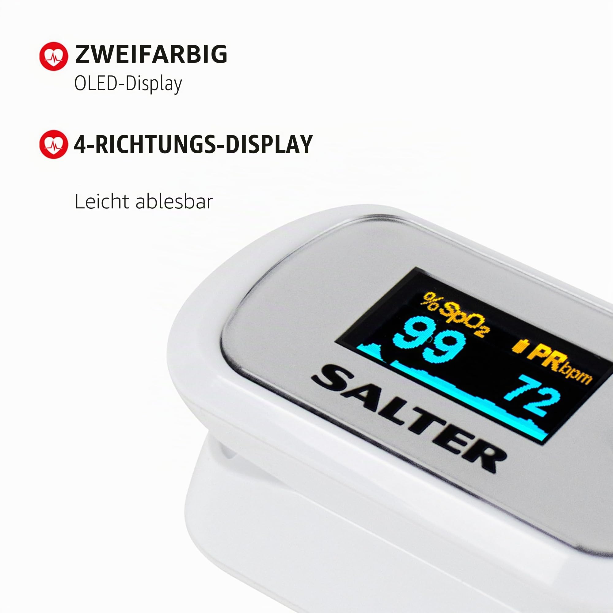 Salter PX-100-EU OxyWatch, fingeroximeter sauerstoff, Pulsoximeter, medizinischer oximeter, blutsauerstoffmessgerät finger, schnelles Messen, tragbar und benutzerfreundlich, 2 Jahre Garantie