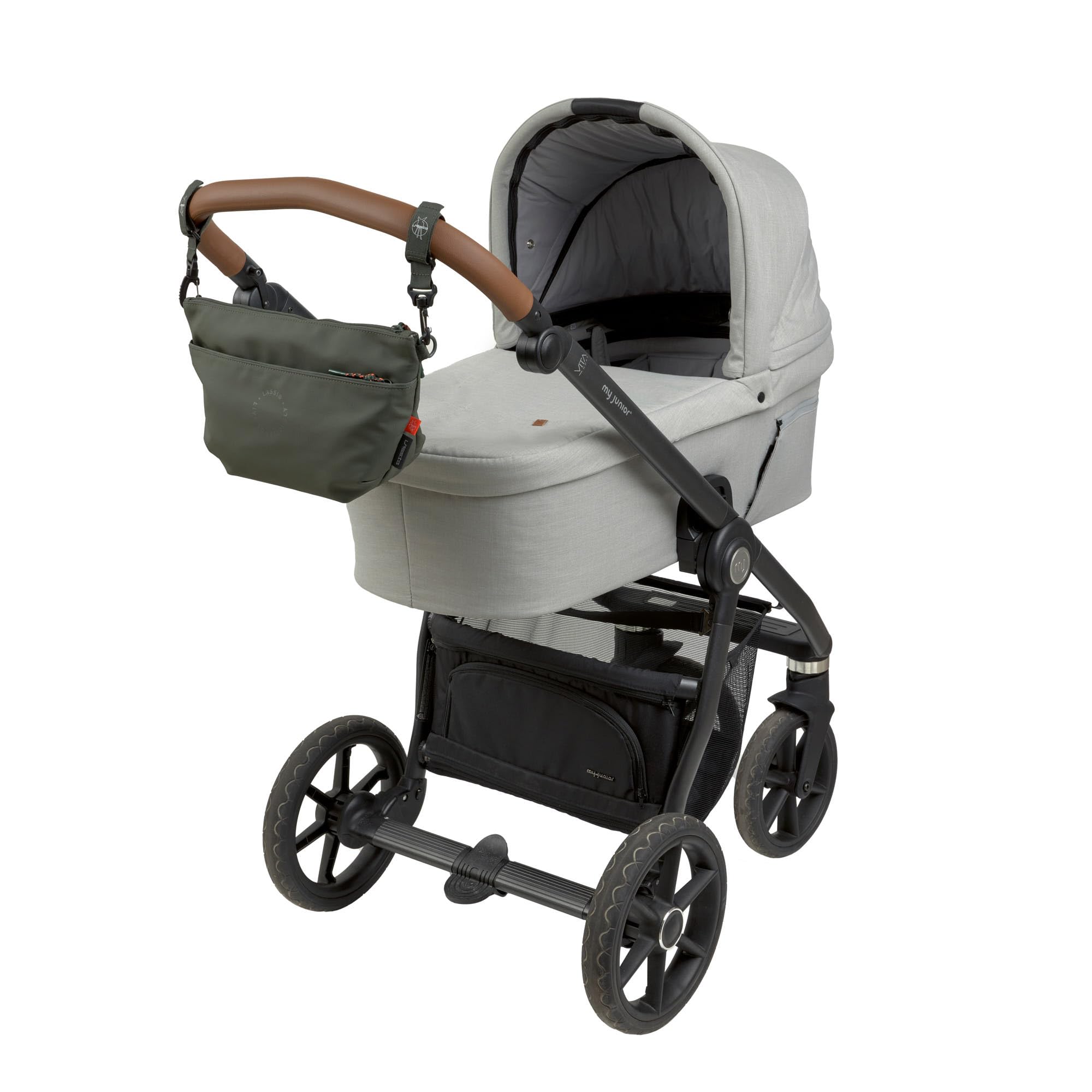 LÄSSIG Bolsa bandolera organizadora para cochecito de bebé bolsa para cochecito incl. fijación/Buggy Bum Bag dark olive