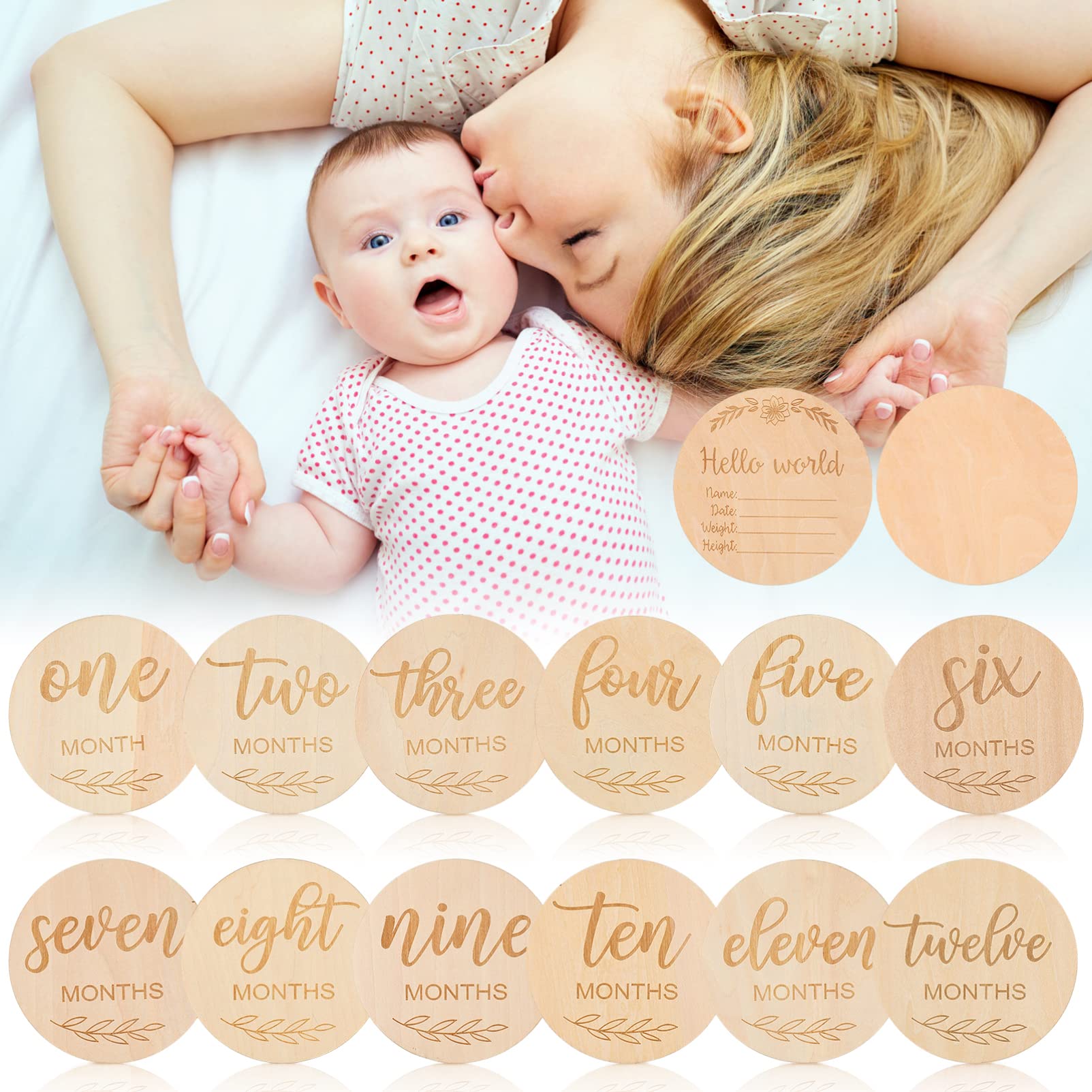 Snapklik.com : 1 Set Baby Monthly Milestone Photo Cards, Wooden Baby ...