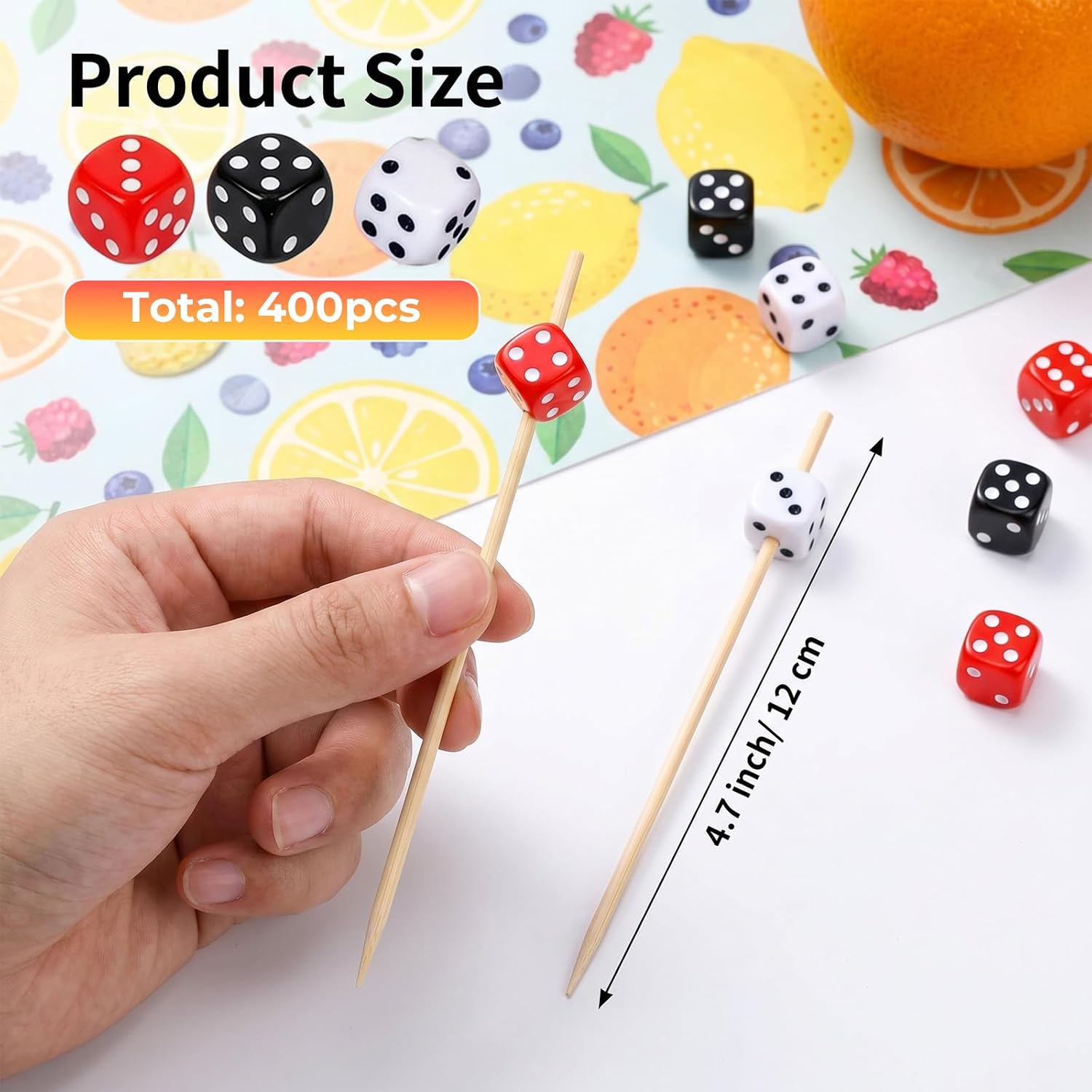 400 Pcs Dice Fruit Dessert Toothpicks, 4.7 Inch Cocktail Picks