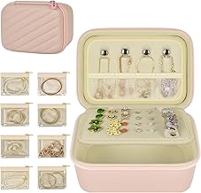 GWCASE Travel Jewelry Case for Women, PU Pink Jewelry Box with 8 Velvet Zipper Jewelry Pouches. 2-Tier Organizer for Rings, Earrings, Necklaces & Bracelet – Stylish Gift for Her（Case Only）