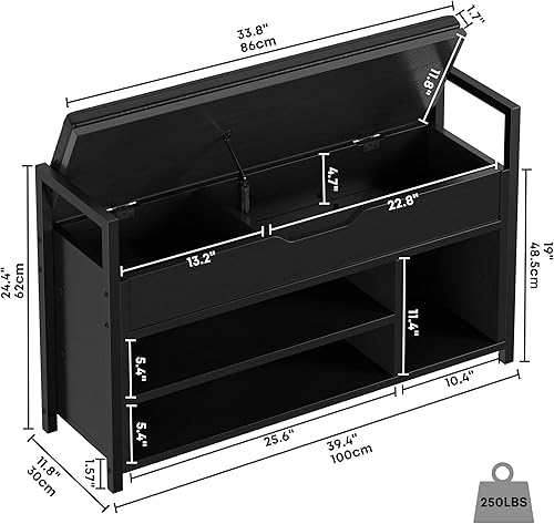 Miniatura 2 de IRONCK Banco de almacenamiento de zapatos, banco de entrada con caja de almacenamiento elevable, banco de metal y tablero para entrada, organizador