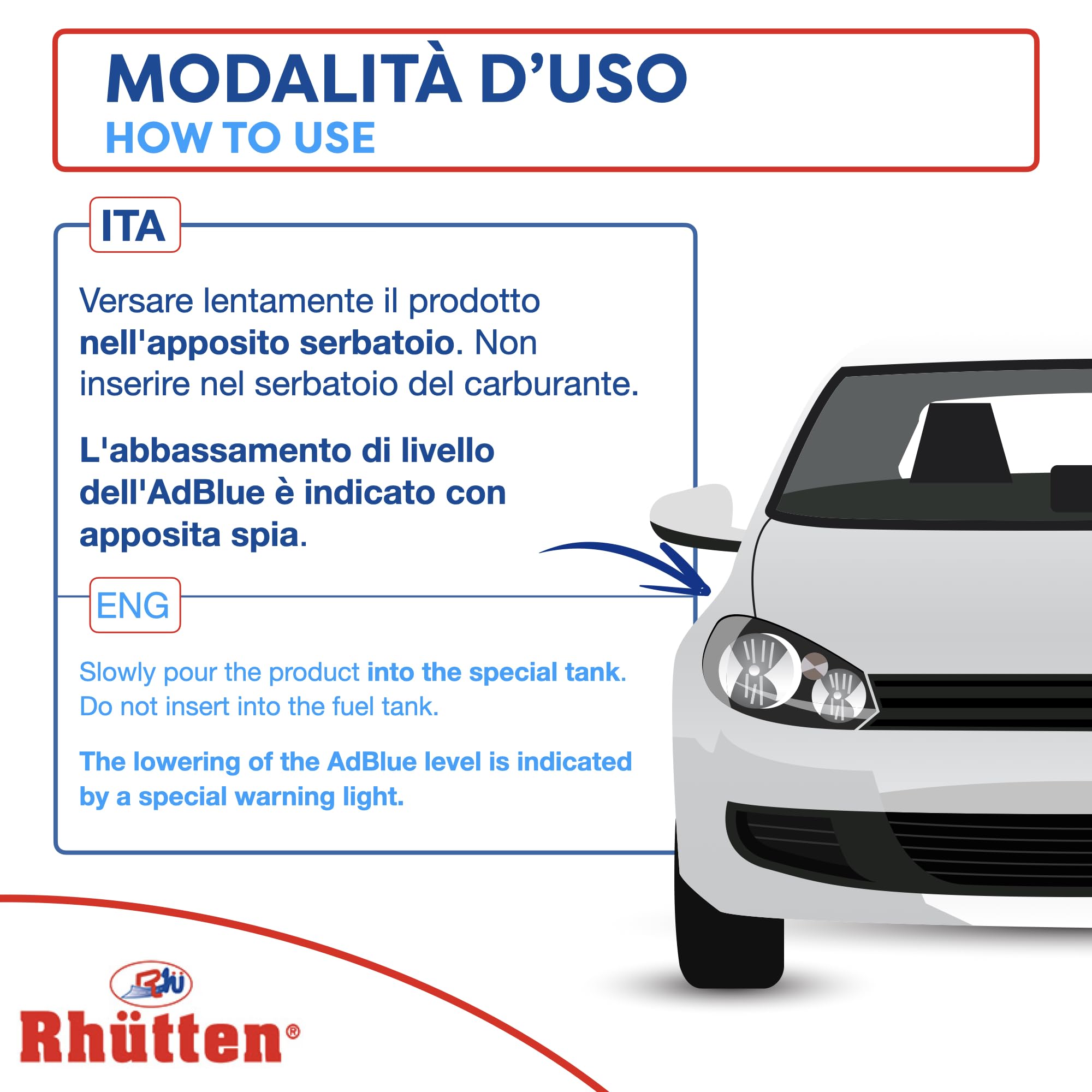 Rhütten, AdBlue Motori Diesel, Basf, Additivo di Sintesi, Urea Purissima, ISO 22241, preserva SCR, Blocca Impurità Catalizzatore, Motori Euro 6, Tappo Versatore, 10L