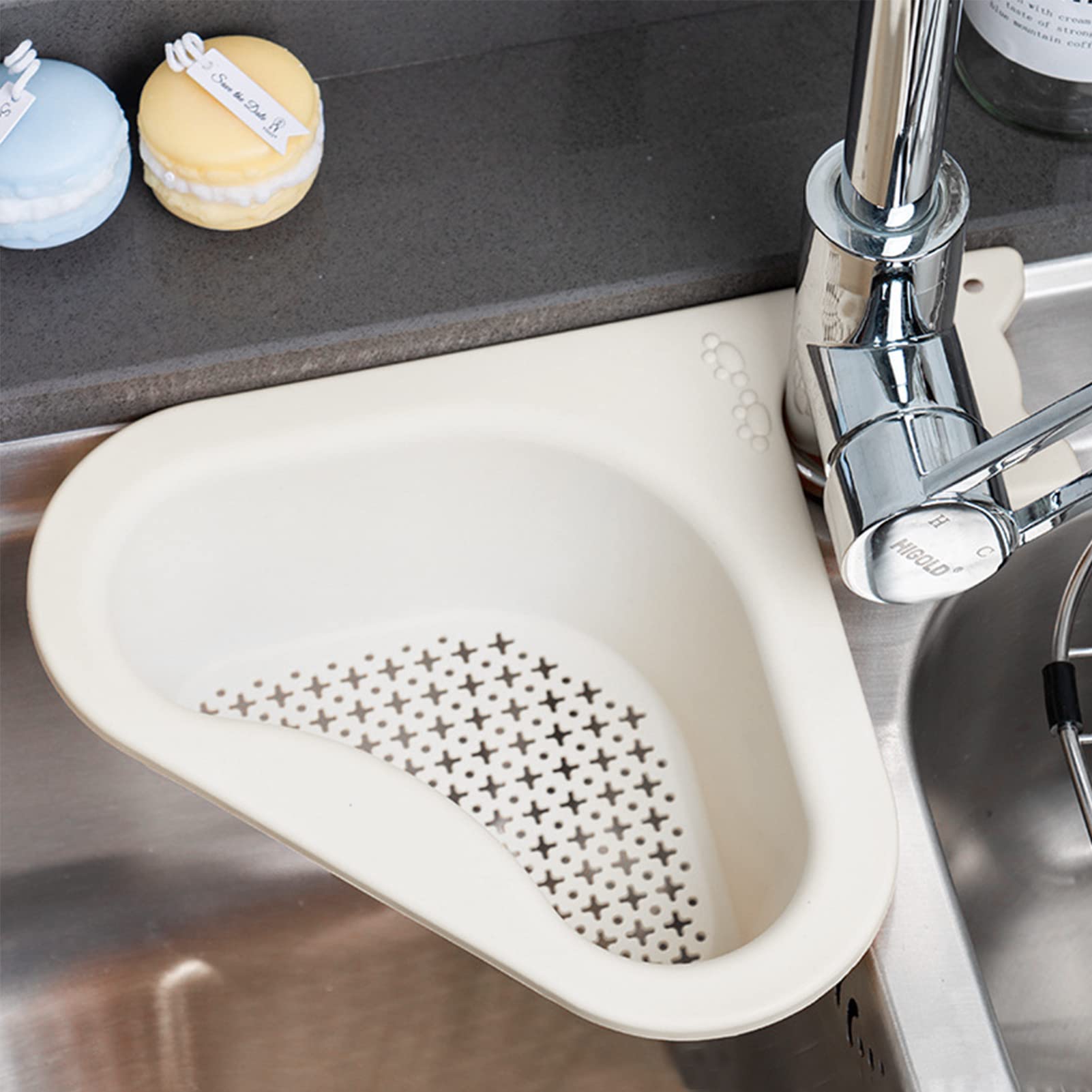 Duqulle Kitchen Sink Drain Basket,Kitchen Sink Punch- Triangle Corner Strainer Basket,Hanging Filter Draining Rack,Multifunction Sink Strainer For Kitchen Debris Vegetable Fruit Clean