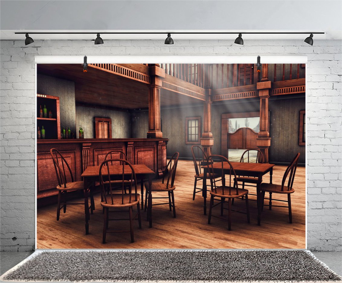Wild West Hintergrund 3,6x2,4 M – Vinyl-Fotohintergrund Western Saloon – Für Studio, Party, Fotoshooting