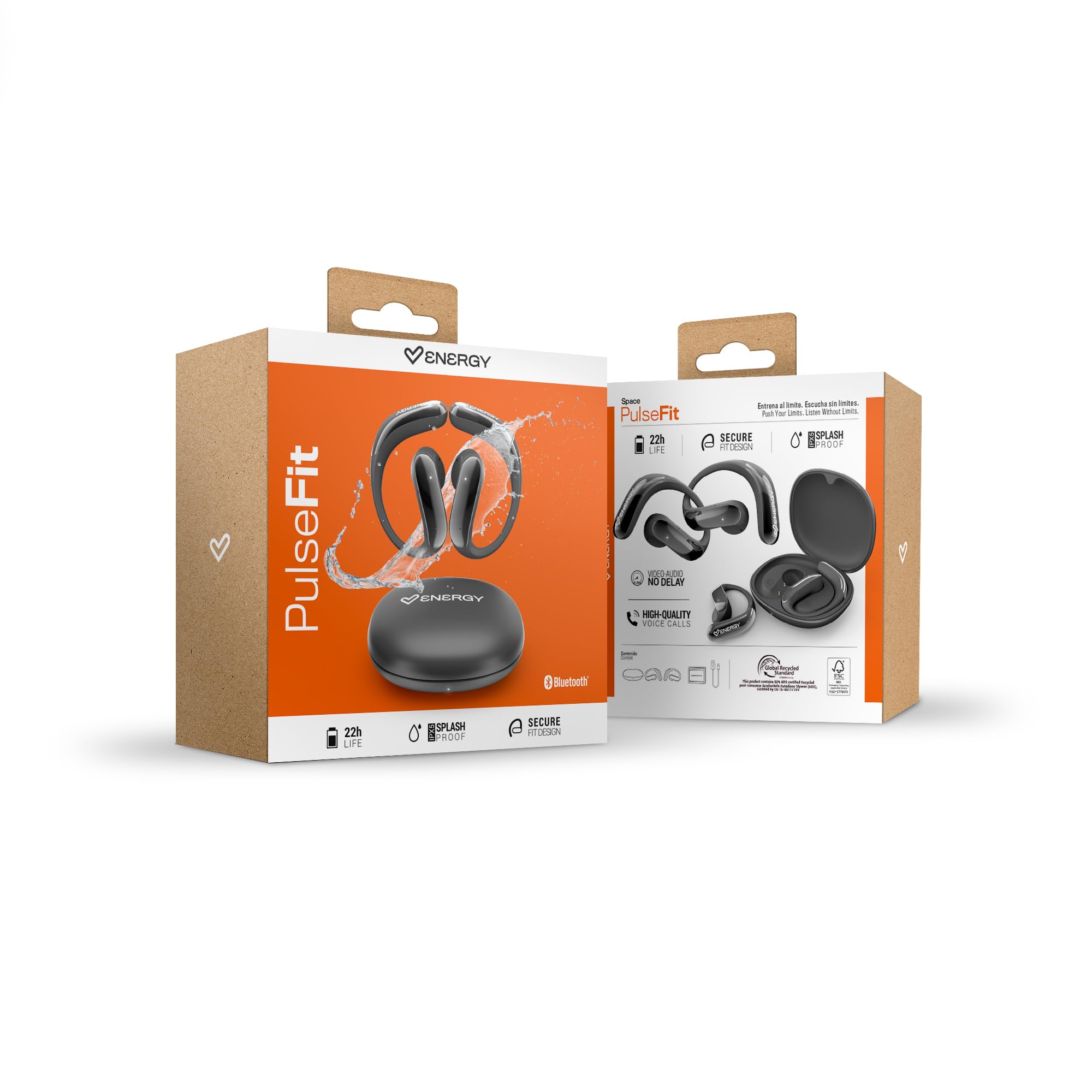 Energy Sistem PulseFit – Écouteurs Bluetooth (True Wireless, Bluetooth 5.4, Securefit, Video-audio, sans délai, batterie 22 heures, résistance à l'eau IPX5, plastique recyclé GRS)