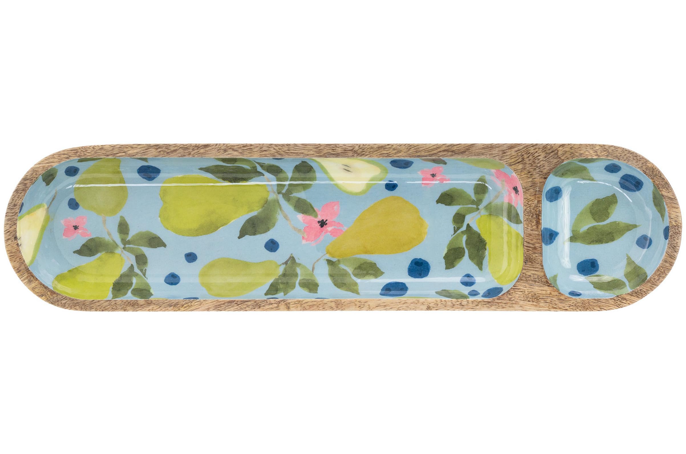Boston International Anjou Pear Sectioned Wood Tray Serving Dish, 16" X 4",