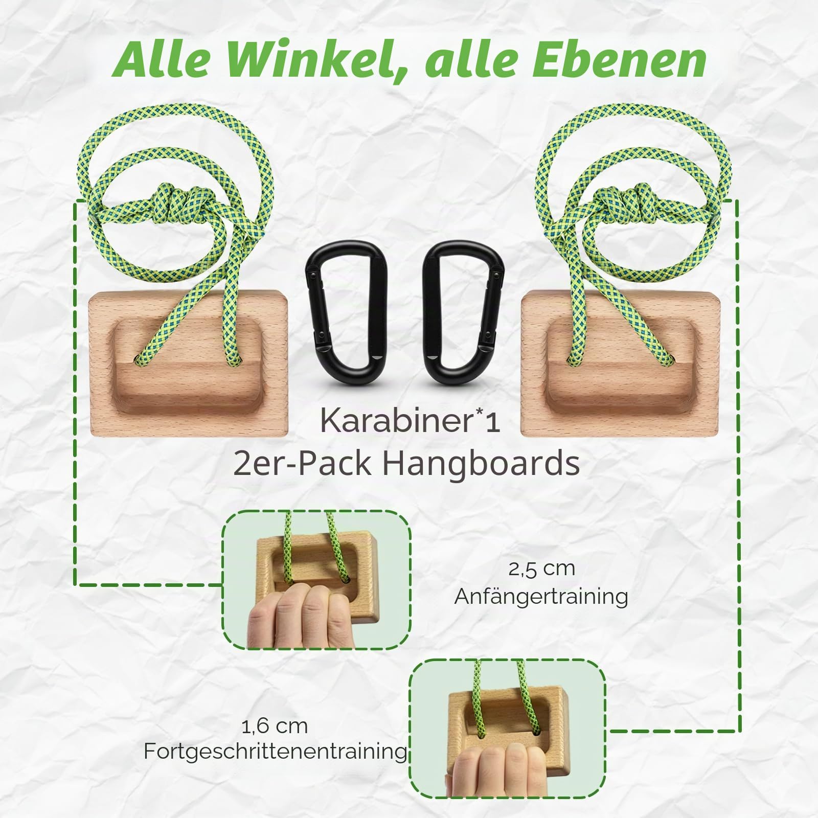 J Bryant Tragbares Holz-Trainingsboard für Kletterer – Doppel-Tiefen-Fingerboard zur Griff- und Unterarmkraft-Übung – Buchenholz mit Seilen & Karabinern