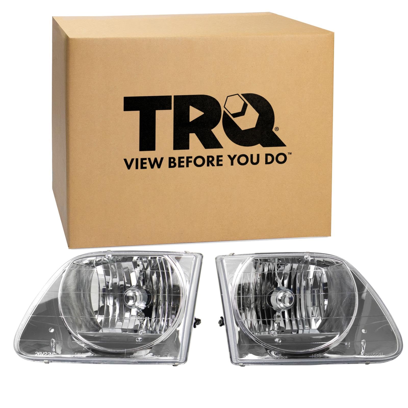 TRQ Driver and Passenger Side Headlight Assembly Set Chrome Housing Compatible with 97-02 Ford Expedition Lightning Style 97 Ford F-150 From 8 01 96 Production Date 98-03 F-150