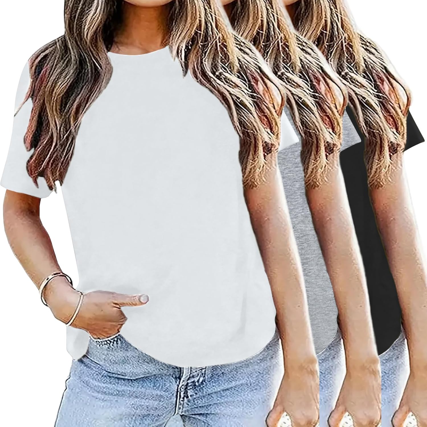 LOOKFACE 3 Pack Womens Basic T Shirts Summer Tops 2026 Short Sleeve Tees Comfy Casual Vacation Clothes - Image 2