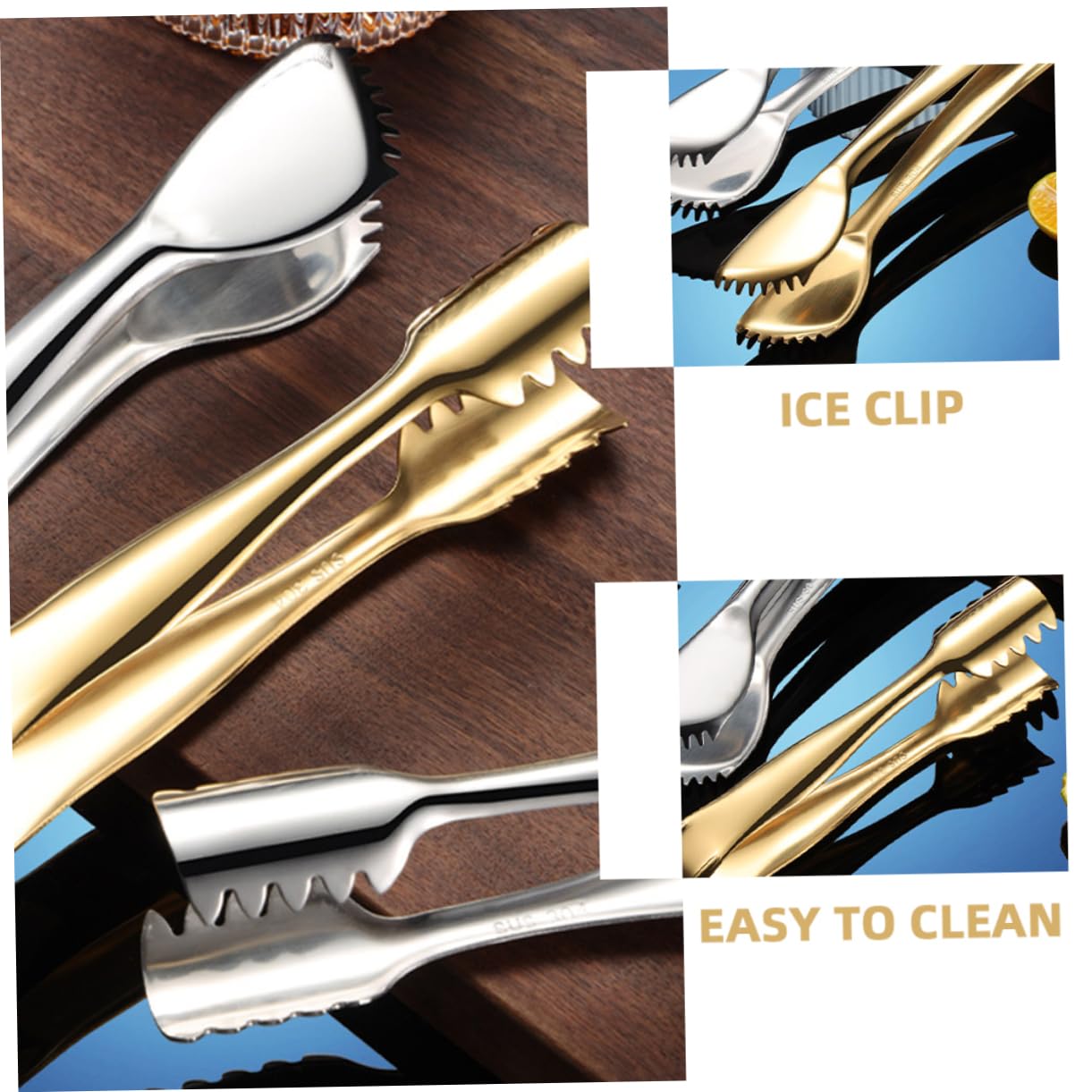 COLLBATH Ergonomic Ice Cube Tongs Set Stainless Steel Ice Clip Tongs for Bbq Kitchen Party Tools