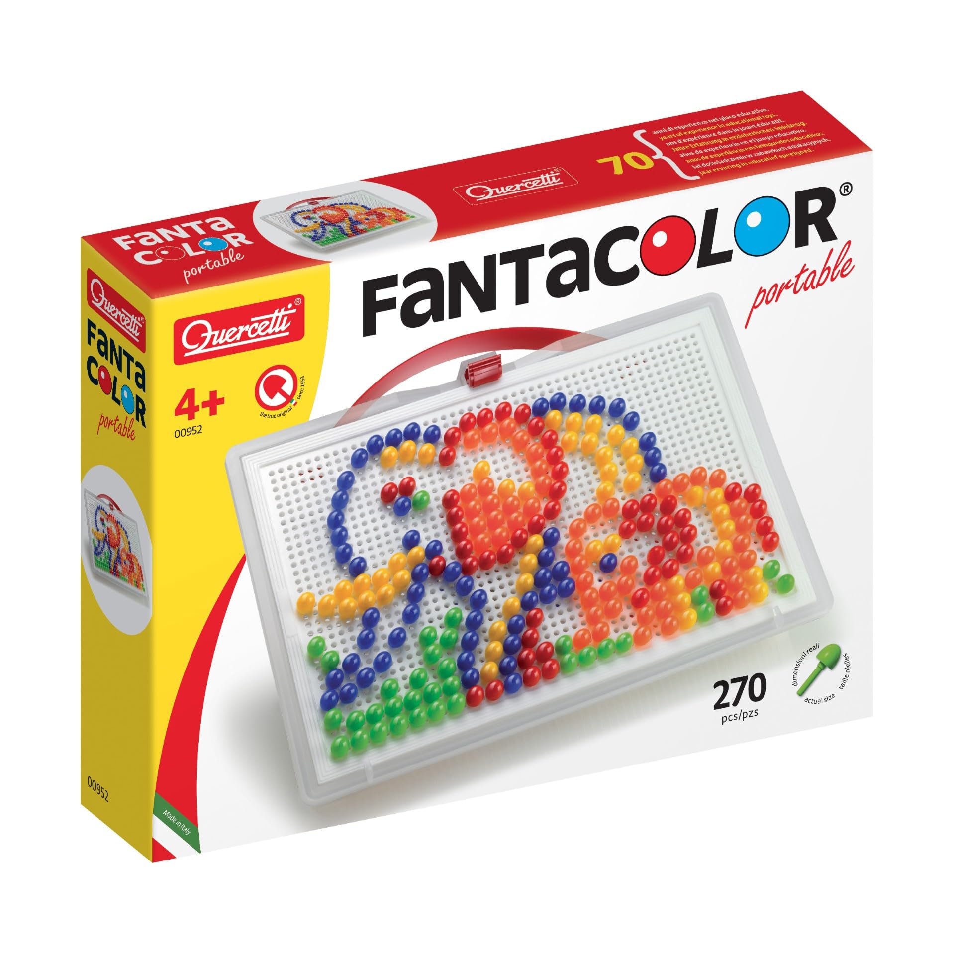 Quercetti Fantacolor Portable Large Giochi Bambini 4 Anni, Gioco Educativo con 270 Chiodini Colorati Ø10mm, Mosaico Bambini Creativo, Sviluppo Manualità e Creatività, Idea Regalo Bambina 5 Anni