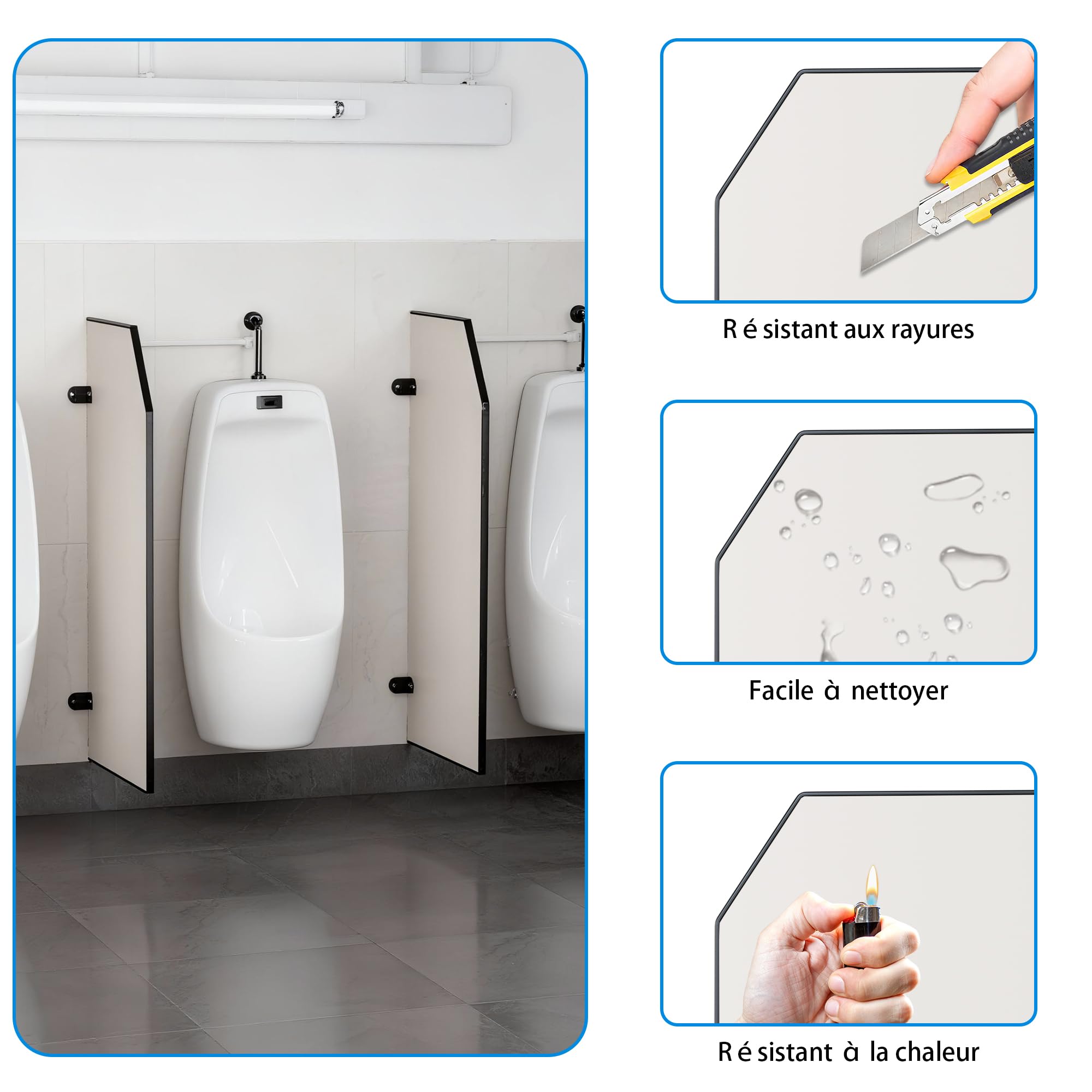 Séparateur D'urinoir Mural, Paroi de Séparation D'urinoir, Cloison Murale pour Urinoir pour Homme, 90 x 40 cm, Blanc Grisâtre, Adapté Aux Toilettes