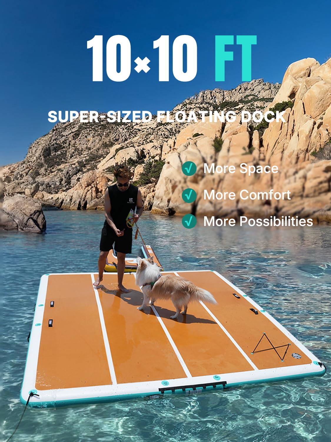 Niphean Inflatable Floating Dock 10ft for 5-6 People&Friend, Quick Inflation/Deflation Easily Transportable Inflatable Dock Floating Platform, Non-Slip Surface for Pool Lake Beach Ocean