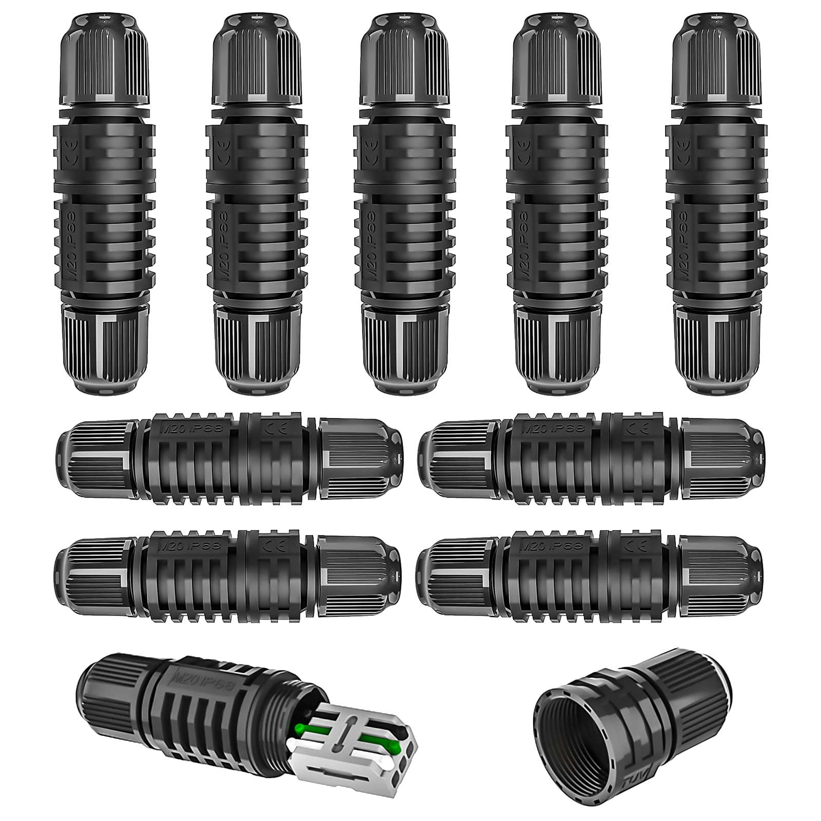 Junction Box Cable Connector Waterproof Cable Connector Junction Box 2 Way with 3 Pin Electrical Junction Box Connectors Extension Cord for 22-10 AWG 32A Ã˜4-9mm Wire (10 Pack)