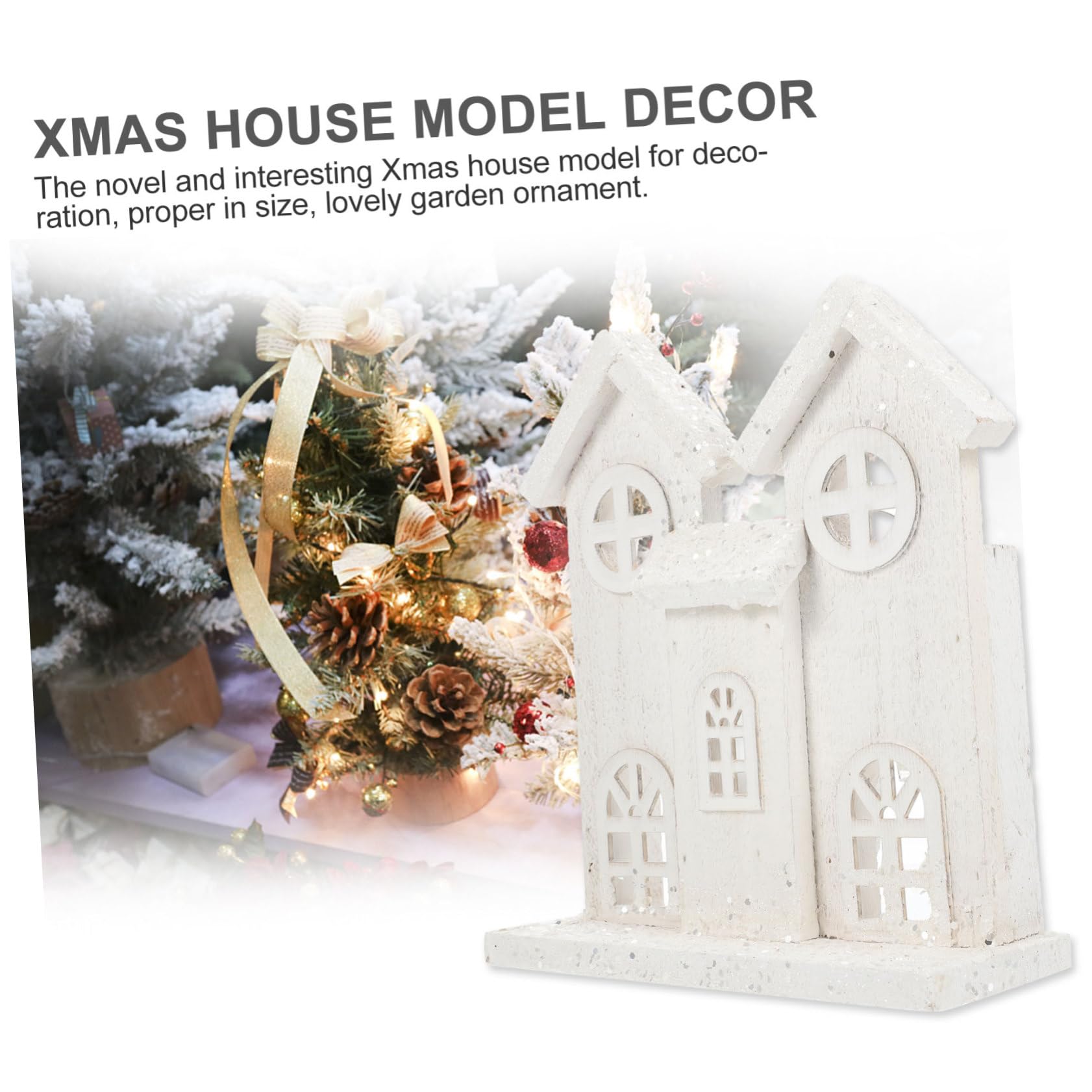 Leuchtendes Weihnachtshaus-Ornament Holzhaus mit Schneemotiv Kreative Party-Dekoration Filigrane Handarbeit für Schreibtisch