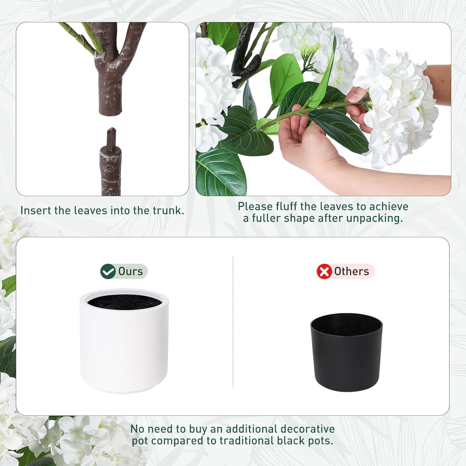 6 FT Artificial Hydrangea Tree- Large Faux Hydrangea Plants Indoor Outdoor，Fake Flower Trees with White Tall Planter for Home Garden,Front Decor - Image 7