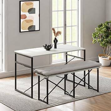 Masa Tak m  Bench Bank Minderli Masa Seti 120x60 Mutfak ve Yemek Masas  Beyaz 1563