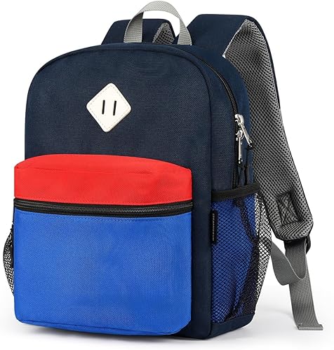 STEAMEDBUN Mochila para niños pequeños para niños pequeños, mochila escolar para niñas, Azul oscuro y rojo, Mini-12 pulg. (no cabe una carpeta),