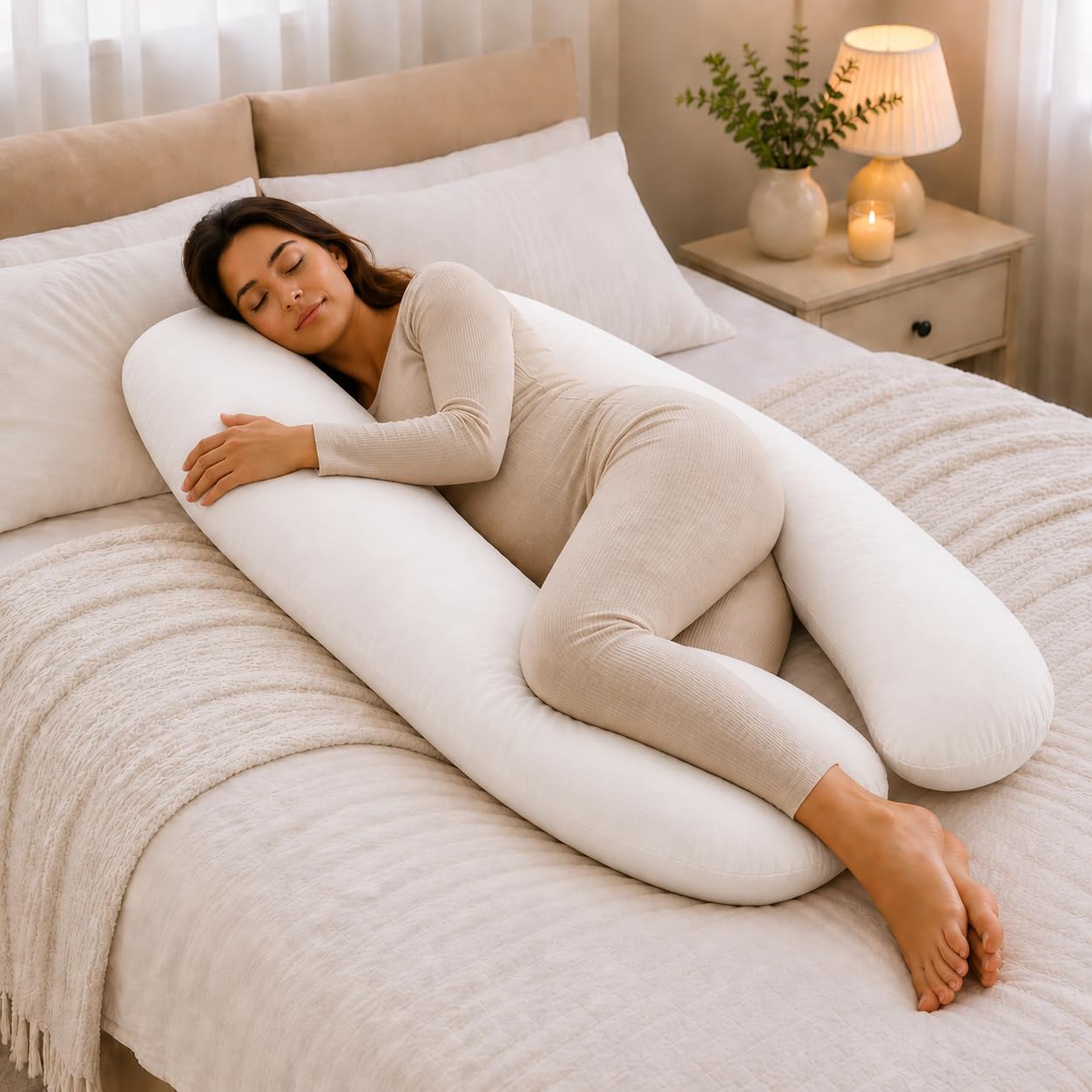 For Your Little One White Maternity Pillow, Soft Breathable Fabric, Pregnancy Sleep Support Hollow Fibre Fill - (, 9Ft (274Cm))
