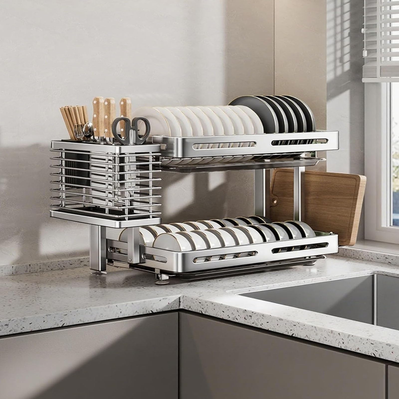 Égouttoir à vaisselle pliable en acier pour organiser et libérer votre plan de travail de cuisine